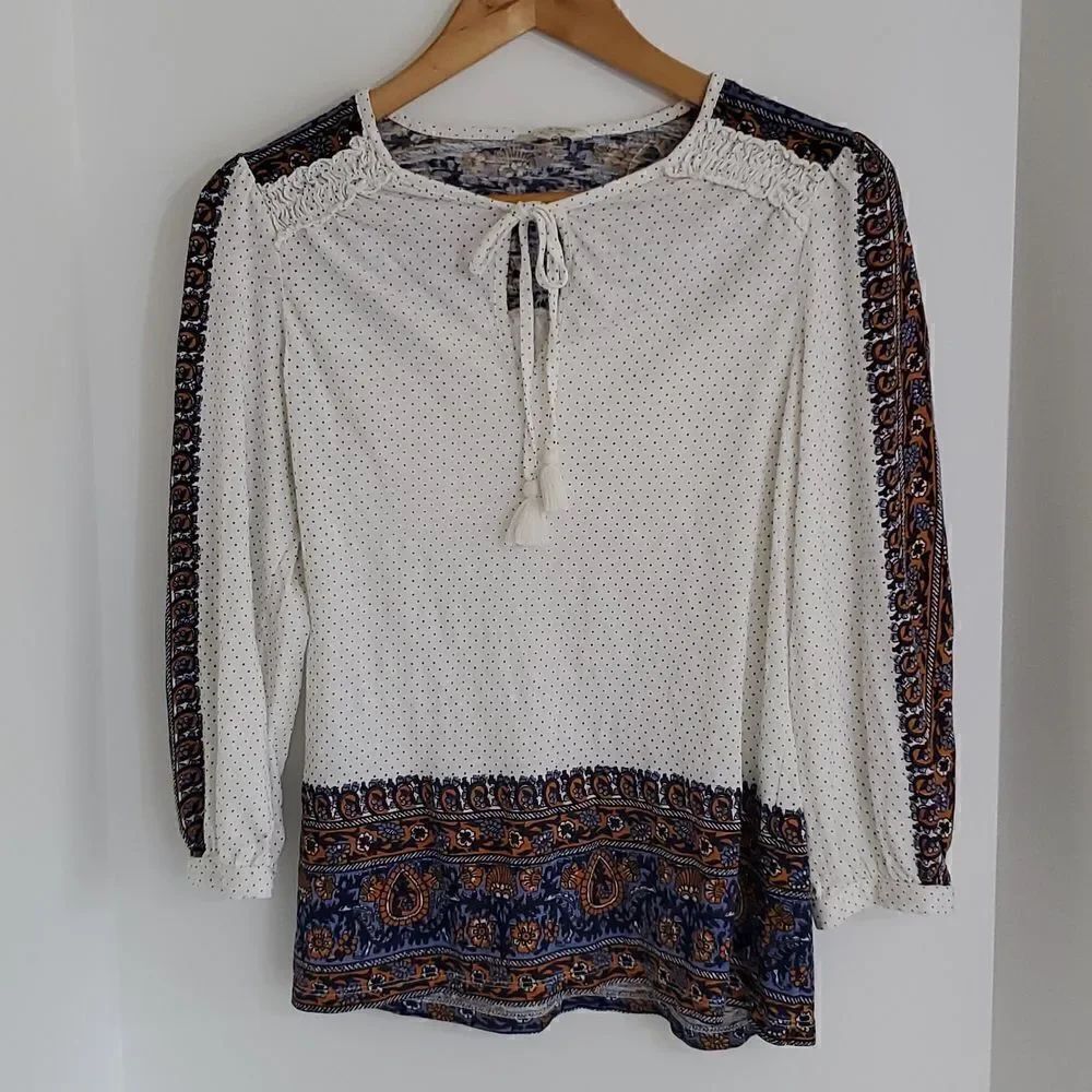 Lucky Brand 3/4-sleeve Cotton Peasant Top In Open Size S